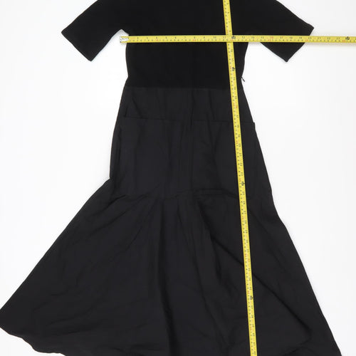 Zara Women Black Size 8 A-Line Long Dress High Neck Pockets