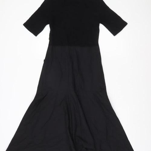 Zara Women Black Size 8 A-Line Long Dress High Neck Pockets