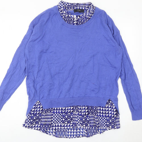 Next Women’s Blue Cotton Pullover Jumper Size 12 Geometric Trim