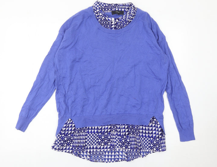 Next Women’s Blue Cotton Pullover Jumper Size 12 Geometric Trim