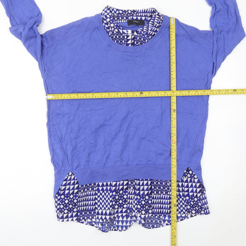 Next Women’s Blue Cotton Pullover Jumper Size 12 Geometric Trim