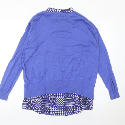 Next Women’s Blue Cotton Pullover Jumper Size 12 Geometric Trim