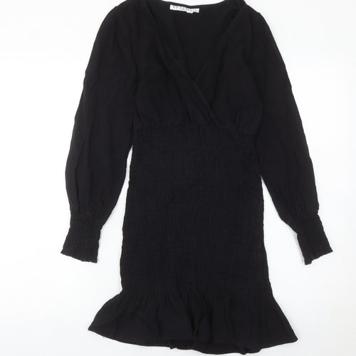 By Clara Women’s Black Short Sheath Dress Size S V-Neck Ruffle