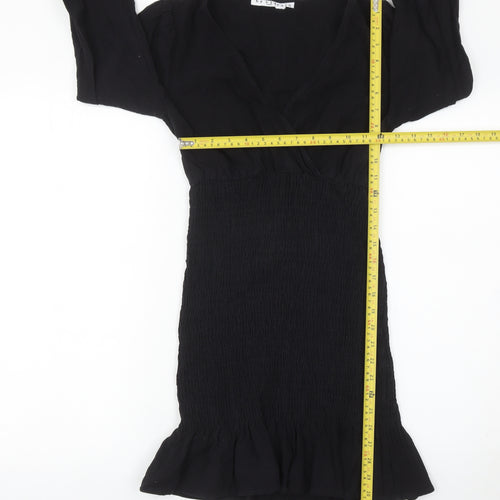 By Clara Women’s Black Short Sheath Dress Size S V-Neck Ruffle
