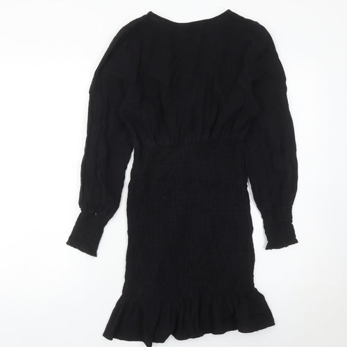 By Clara Women’s Black Short Sheath Dress Size S V-Neck Ruffle