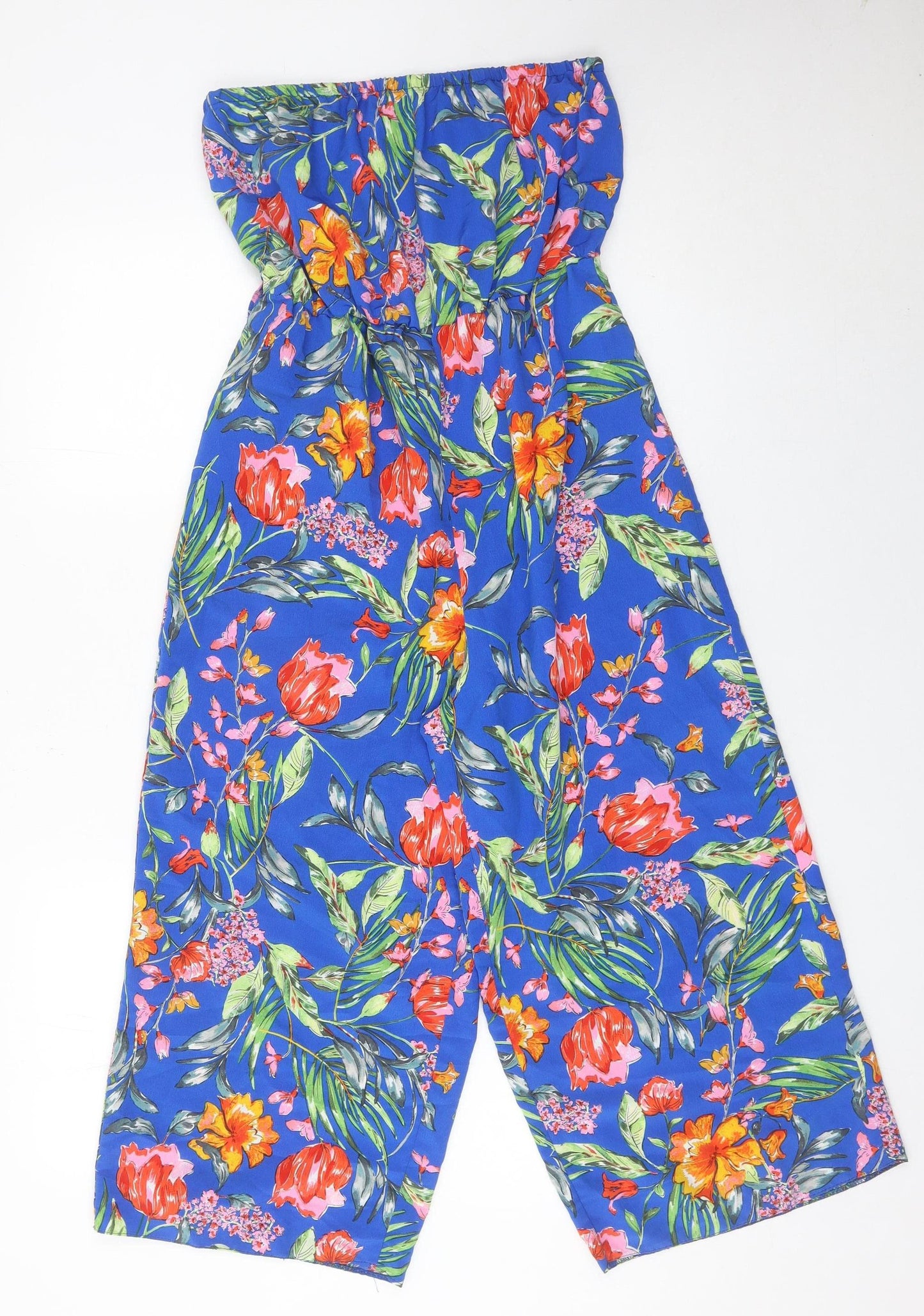 Primark Women’s Multicoloured Floral Strapless Wide-Leg Jumpsuit Size 10