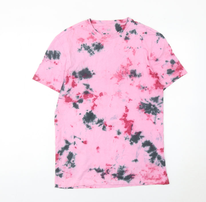 H&M Women’s Pink Tie Dye Cotton T-Shirt Small Casual Top