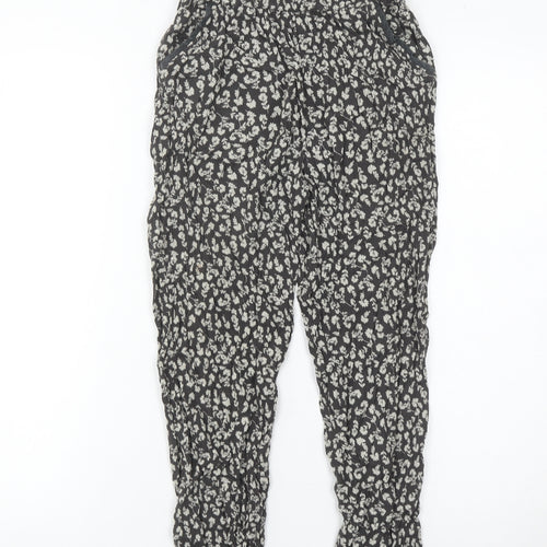 Next Girls Black Floral Harem Trousers Size 10 Years Linen Viscose