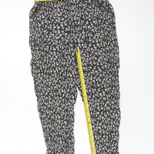 Next Girls Black Floral Harem Trousers Size 10 Years Linen Viscose