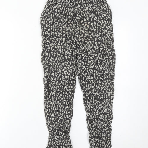 Next Girls Black Floral Harem Trousers Size 10 Years Linen Viscose