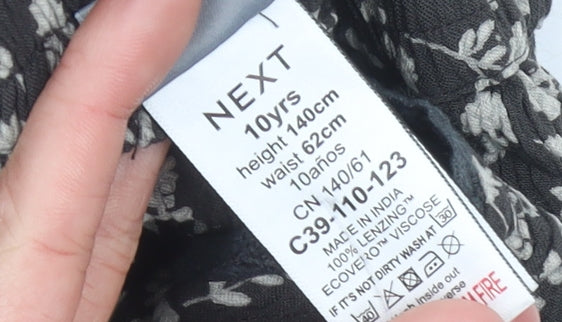 Next Girls Black Floral Harem Trousers Size 10 Years Linen Viscose