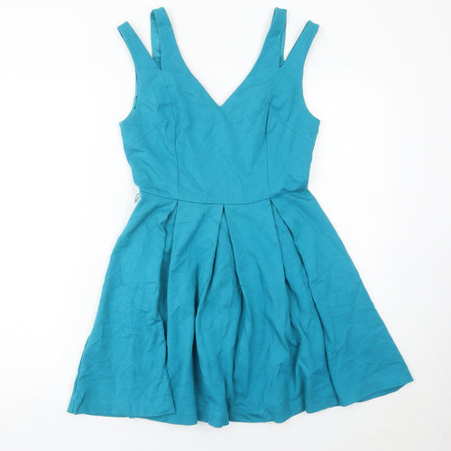 Oasis Women’s Blue Skater Dress Size 8 V-Neck Sleeveless