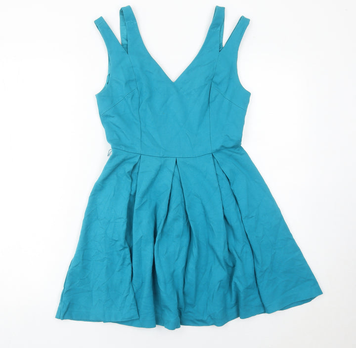 Oasis Women’s Blue Skater Dress Size 8 V-Neck Sleeveless
