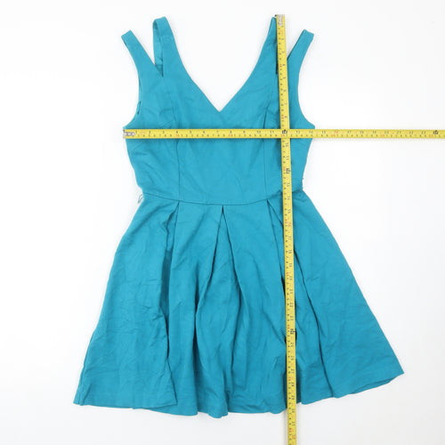 Oasis Women’s Blue Skater Dress Size 8 V-Neck Sleeveless