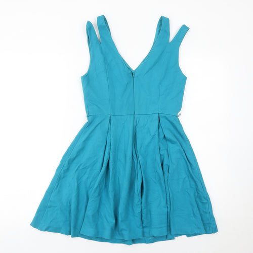 Oasis Women’s Blue Skater Dress Size 8 V-Neck Sleeveless