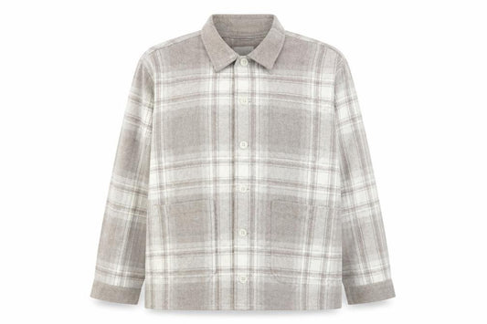 Front view of FW Bridge women’s beige check jacket 2xl plus long sleeve casual