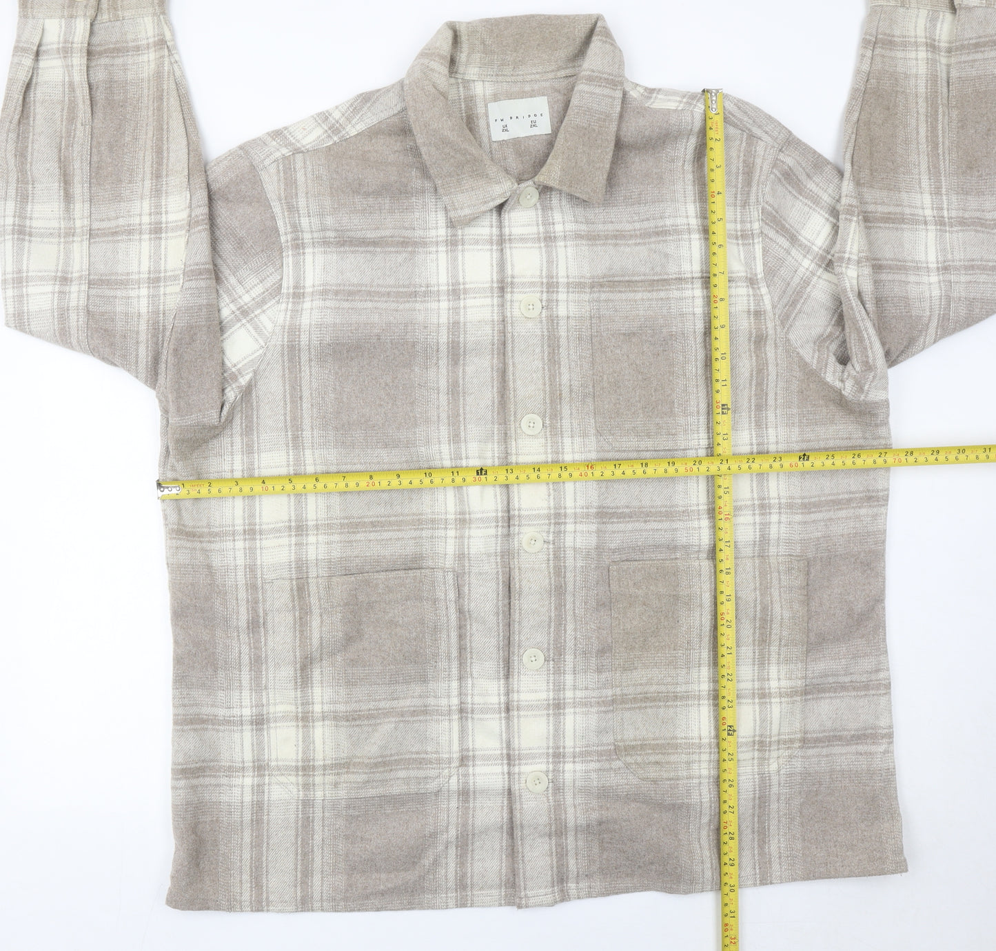 FW Bridge Womens Beige Check Jacket 2XL Plus Long Sleeve Casual