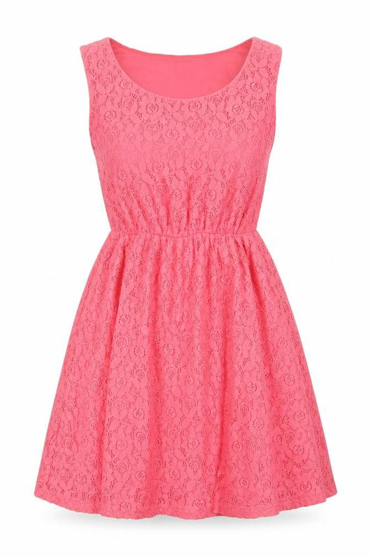 Front view of New Look Women’s Pink Lace A-Line Knee Length Dress, size UK 8