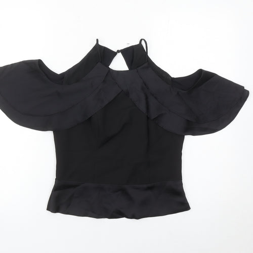Coast Women Black Size 8 Cold Shoulder Ruffle Blouse