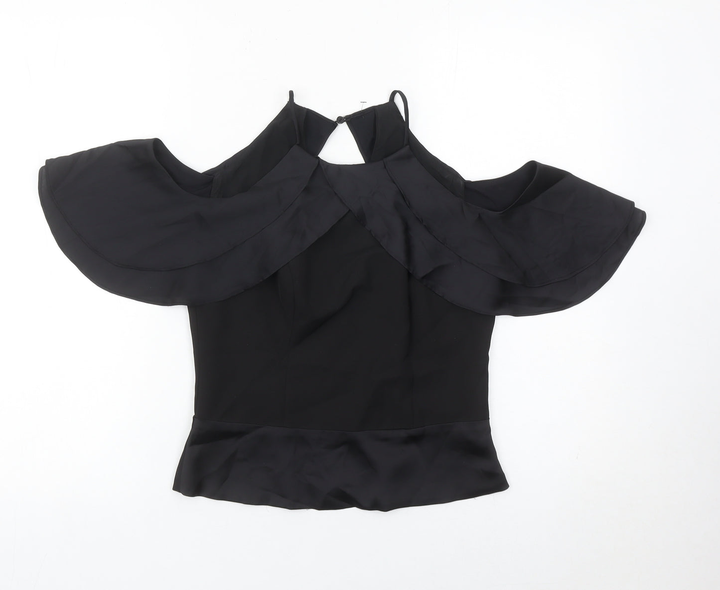 Coast Women Black Size 8 Cold Shoulder Ruffle Blouse