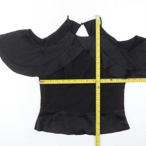 Coast Women Black Size 8 Cold Shoulder Ruffle Blouse