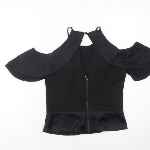 Coast Women Black Size 8 Cold Shoulder Ruffle Blouse
