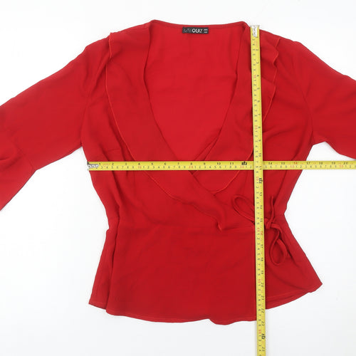 Quiz Womens Red Wrap Blouse Size 10 Bell Sleeve V-Neck Top