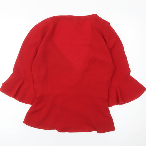 Quiz Womens Red Wrap Blouse Size 10 Bell Sleeve V-Neck Top