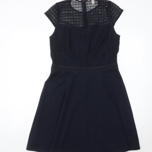 H&M Women Blue Size 12 A-Line Lace Knee Length Dress