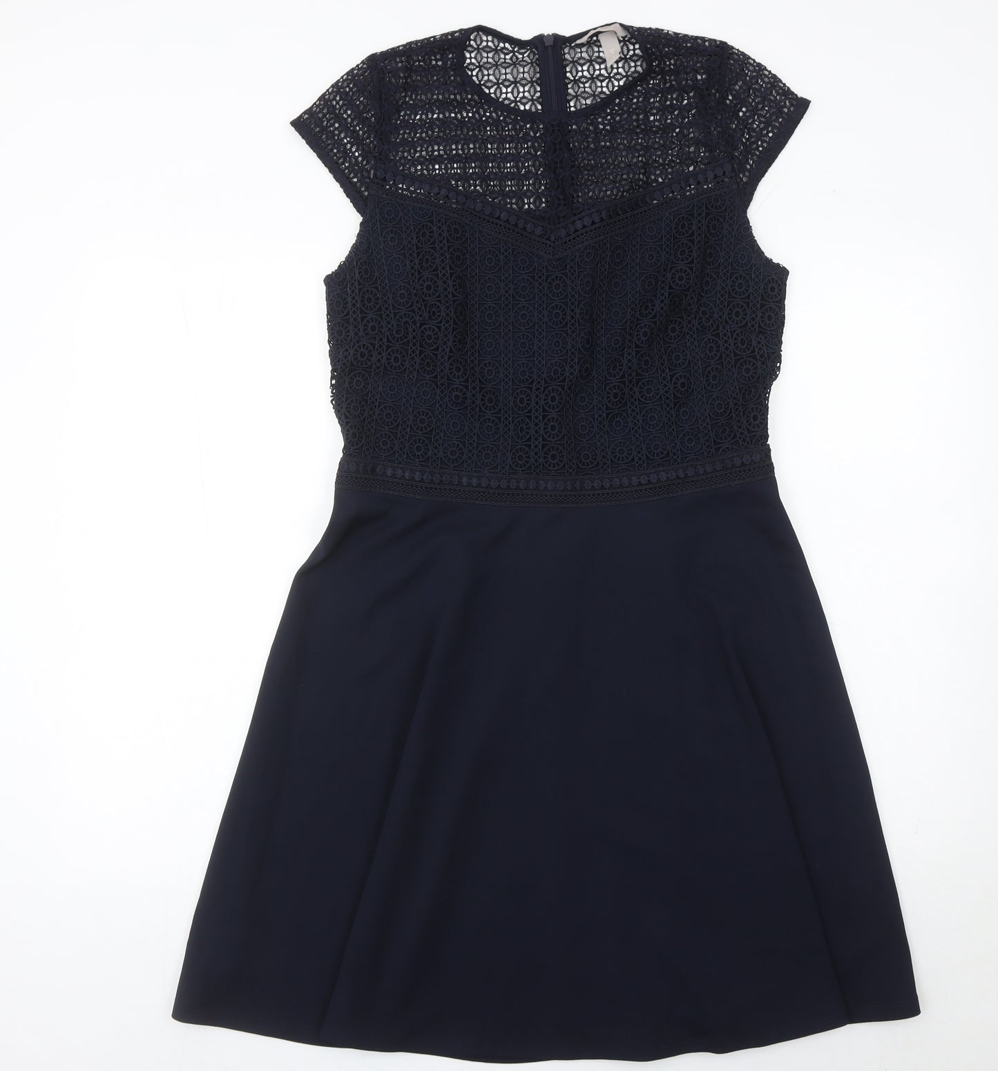 H&M Women Blue Size 12 A-Line Lace Knee Length Dress