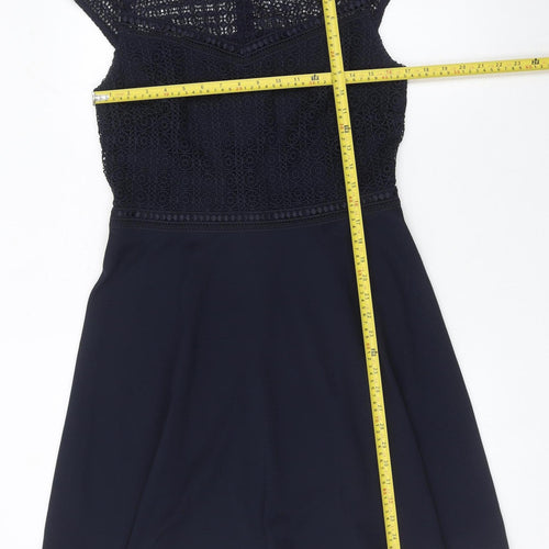 H&M Women Blue Size 12 A-Line Lace Knee Length Dress