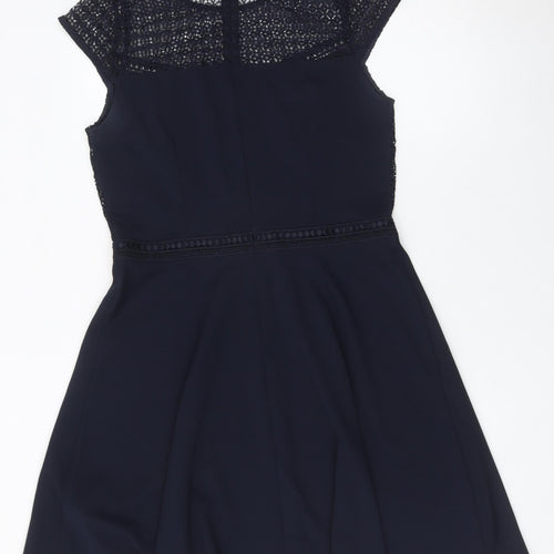 H&M Women Blue Size 12 A-Line Lace Knee Length Dress