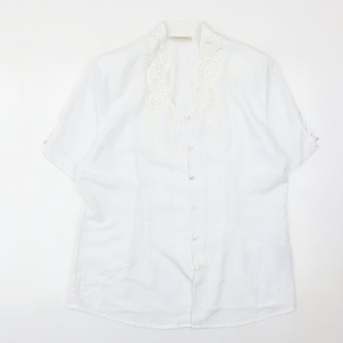 C&A Women White Embroidered Short Sleeve Blouse Size 16