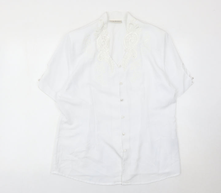 C&A Women White Embroidered Short Sleeve Blouse Size 16