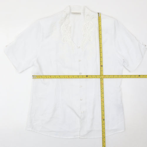 C&A Women White Embroidered Short Sleeve Blouse Size 16