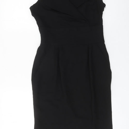 Zara Basic Women’s Black Knee Length Sheath Dress M Collared Workwear