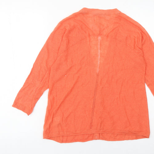 White Stuff Women’s Orange Linen Cotton Cardigan UK 12 V-Neck 3/4 Sleeve