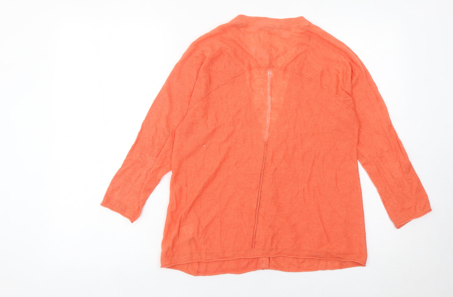 White Stuff Women’s Orange Linen Cotton Cardigan UK 12 V-Neck 3/4 Sleeve