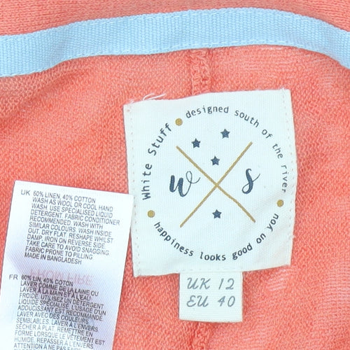 White Stuff Women’s Orange Linen Cotton Cardigan UK 12 V-Neck 3/4 Sleeve