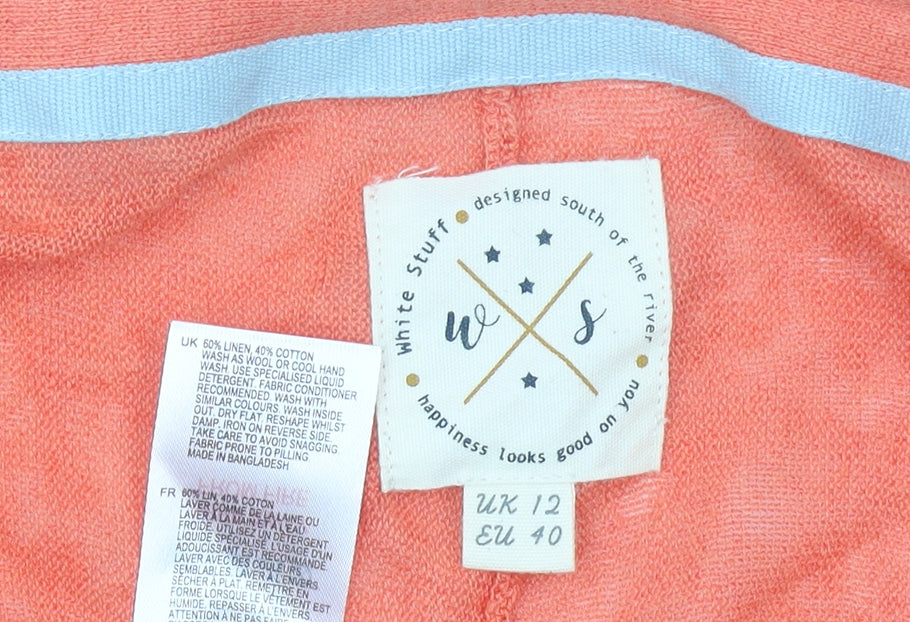 White Stuff Women’s Orange Linen Cotton Cardigan UK 12 V-Neck 3/4 Sleeve