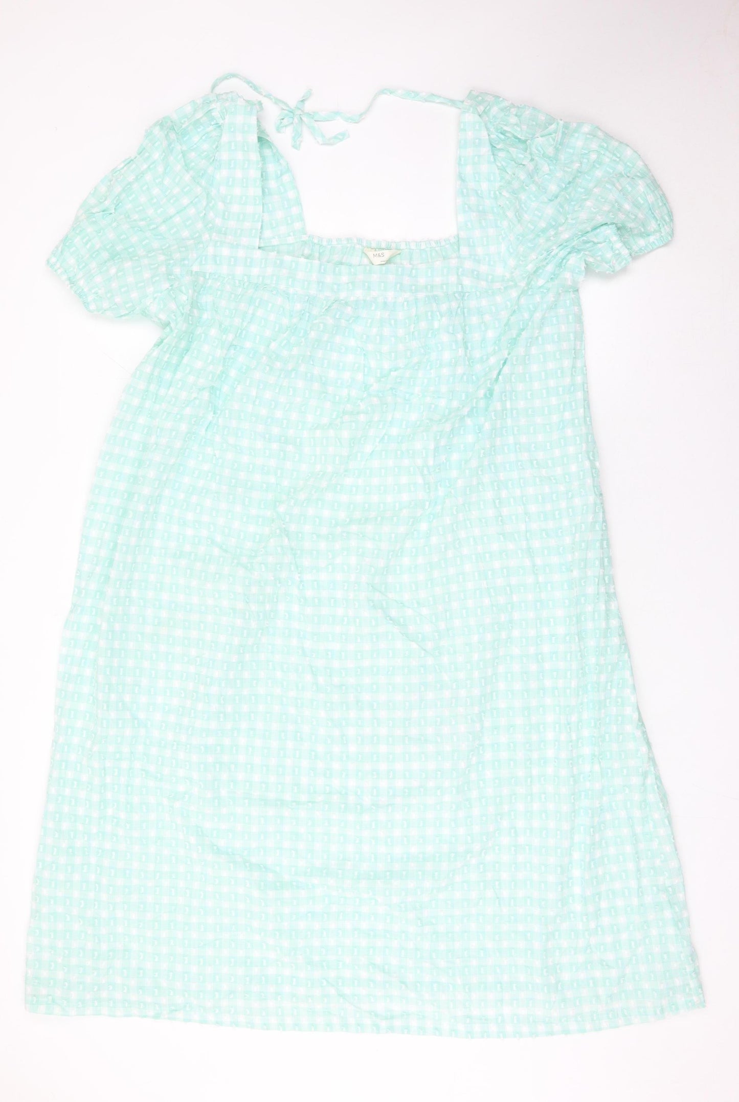 Marks and Spencer Women Green Check Cotton Shift Dress Size 22