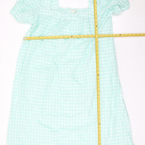 Marks and Spencer Women Green Check Cotton Shift Dress Size 22