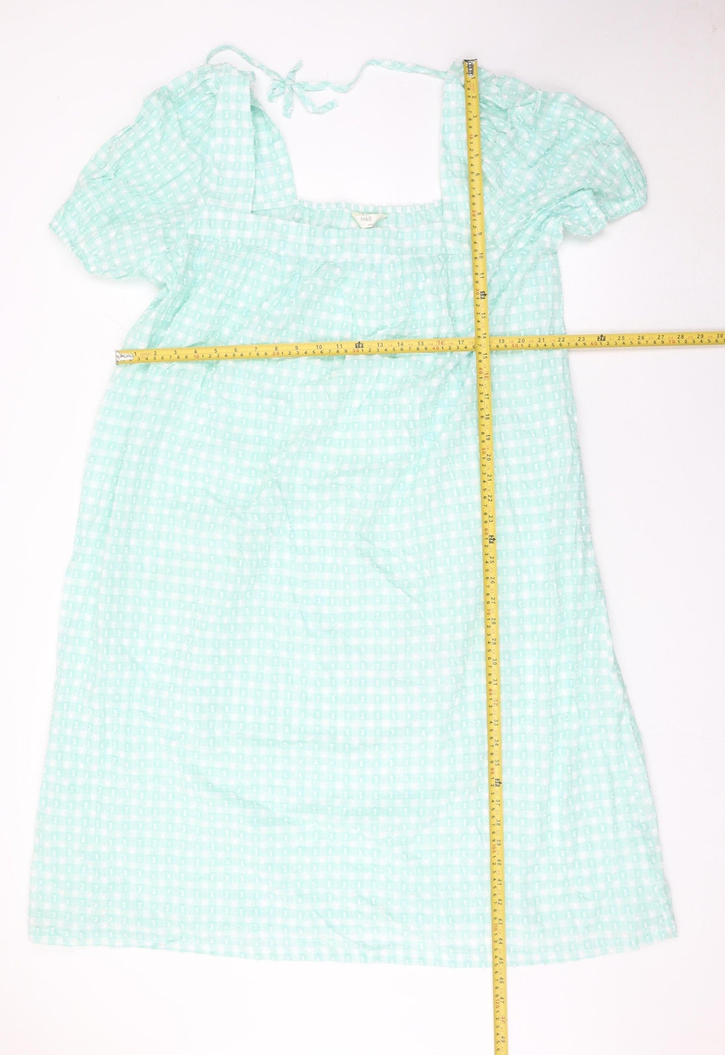 Marks and Spencer Women Green Check Cotton Shift Dress Size 22