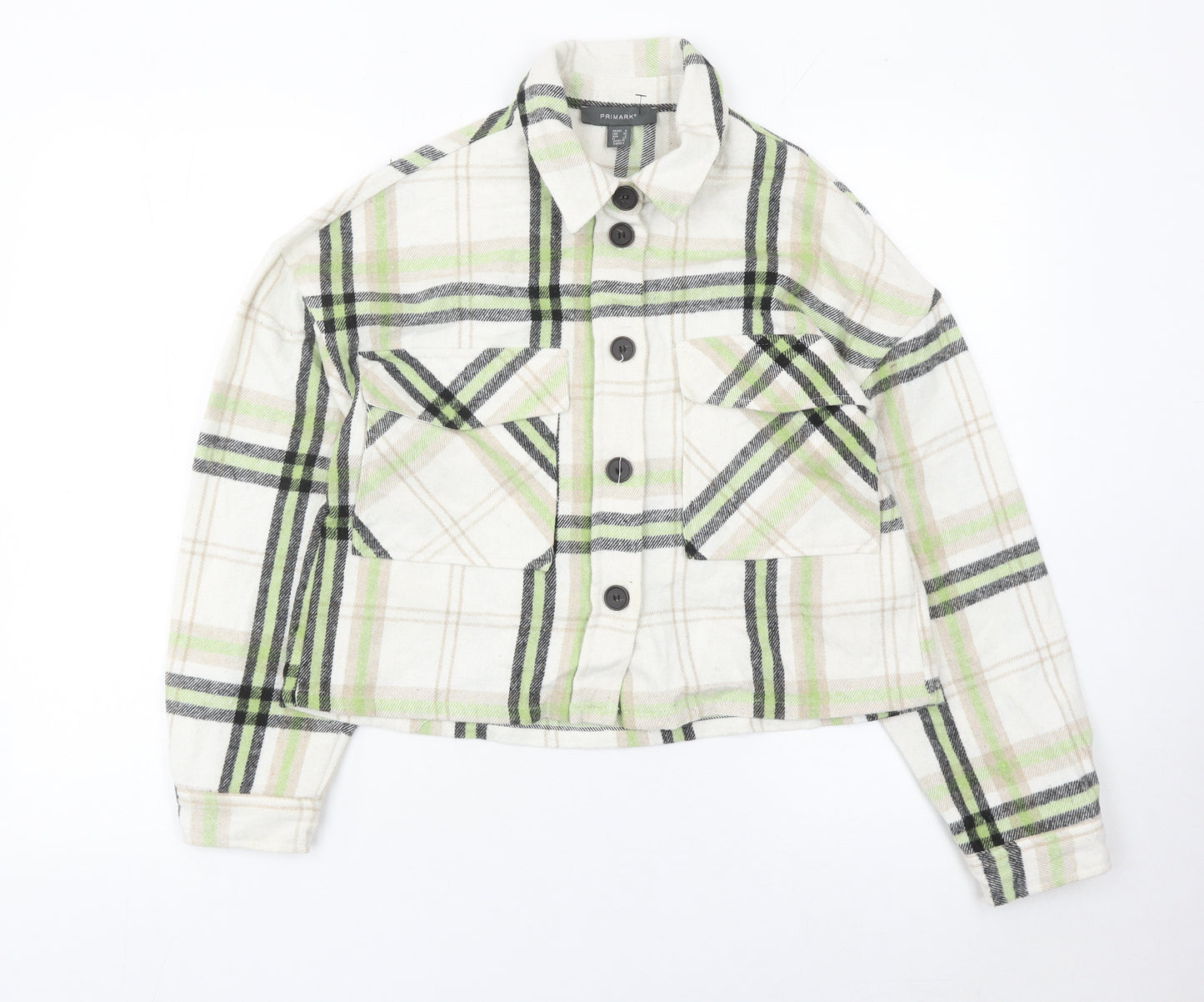 Primark Womens Multicoloured Check Cotton Cropped Jacket Size 8