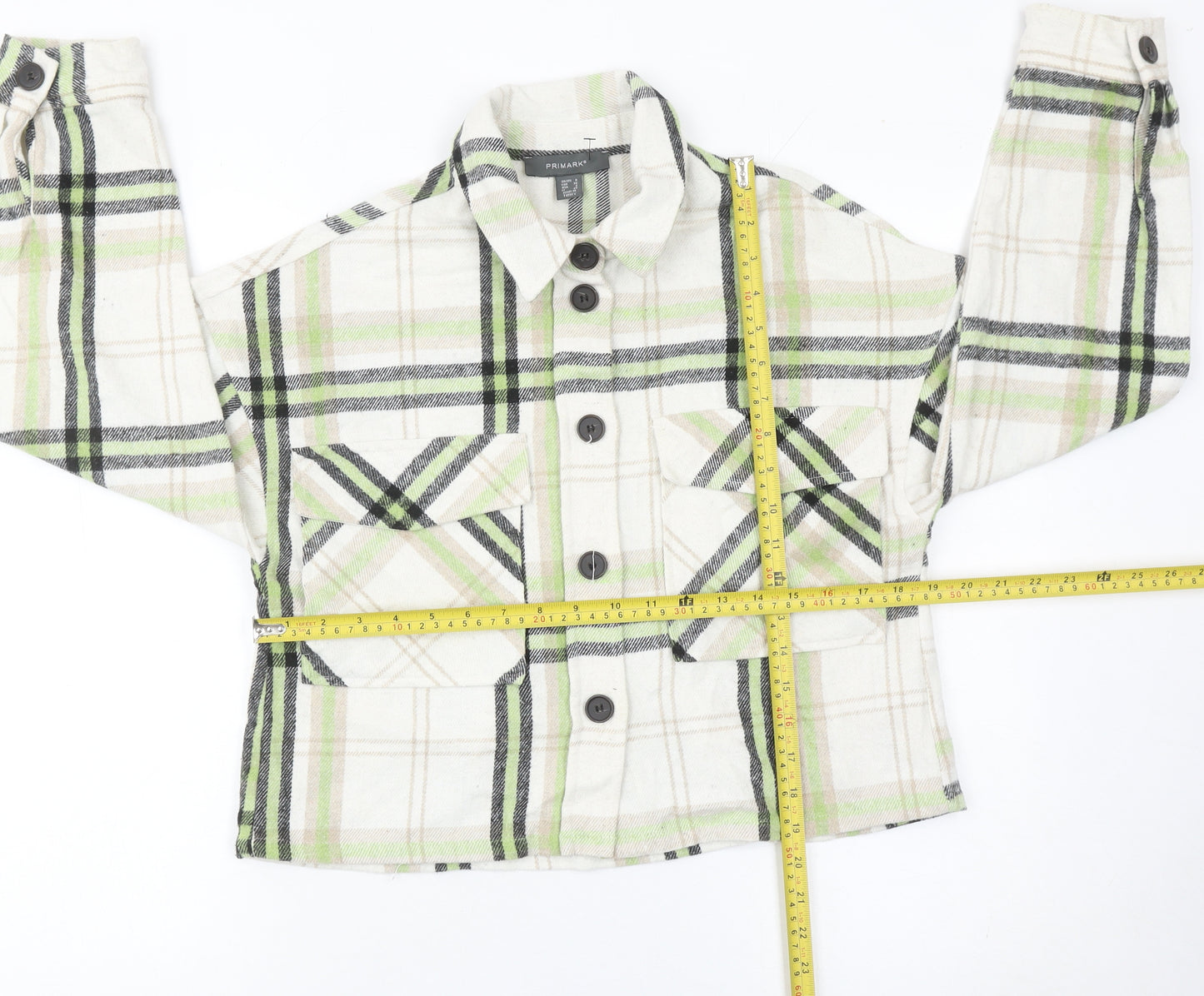 Primark Womens Multicoloured Check Cotton Cropped Jacket Size 8