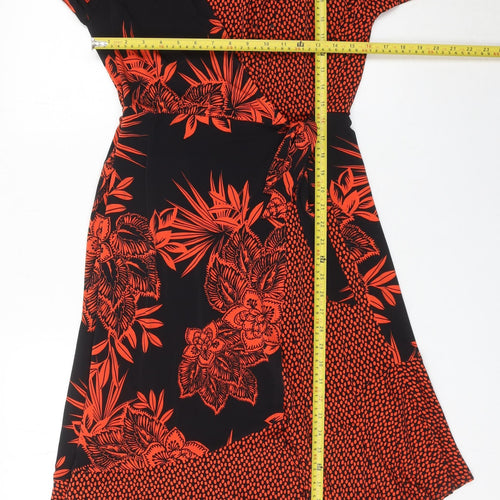 Bonmarché Women’s Black Red Floral Wrap Midi Dress Size 16
