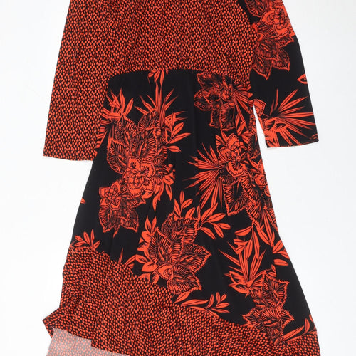 Bonmarché Women’s Black Red Floral Wrap Midi Dress Size 16