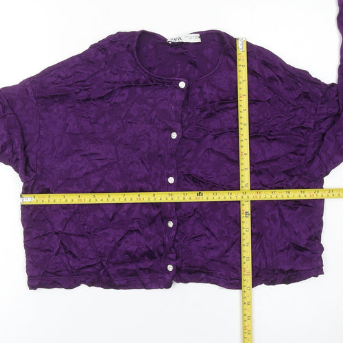 Zara Women Purple Cropped Blouse Long Sleeve Size 12