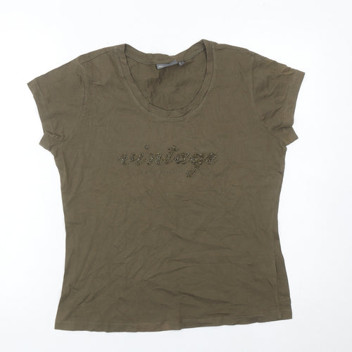Mexx Women’s Brown Scoop Neck Beaded Vintage T-Shirt Size XL
