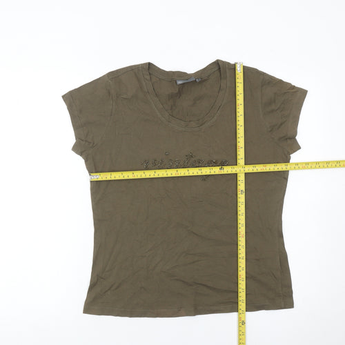 Mexx Women’s Brown Scoop Neck Beaded Vintage T-Shirt Size XL